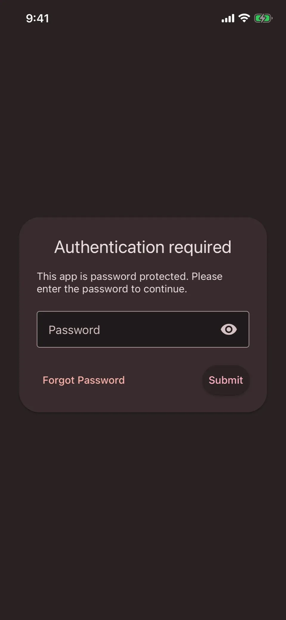 The lock screen in dark mode, asking for the ephira password